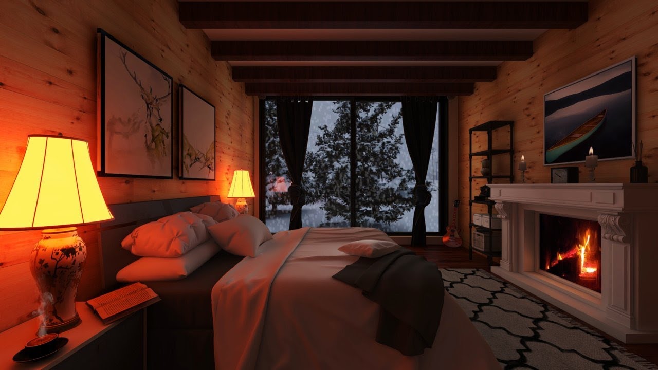 Cozy Fireplace in a Winter Cabin 🔥 Crackling Fire Sounds for Deep Sleep, Relaxation, Study & Unwind