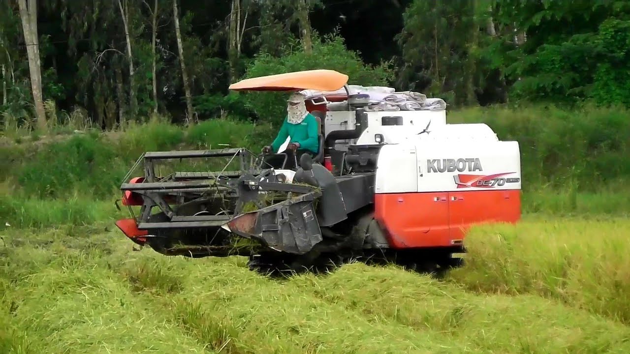 m&aacute;y cắt l&uacute;a Kubota DC70 plus c&ograve;n qu&aacute; mới chạy cắt l&uacute;a nước th&igrave; khỏi b&agrave;n
