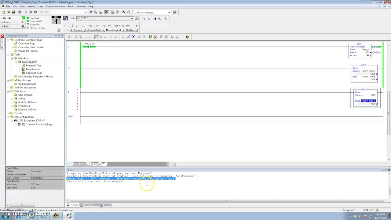 RSLogix 5000 | Using Constants in Tags | Learn How To Lock Controller