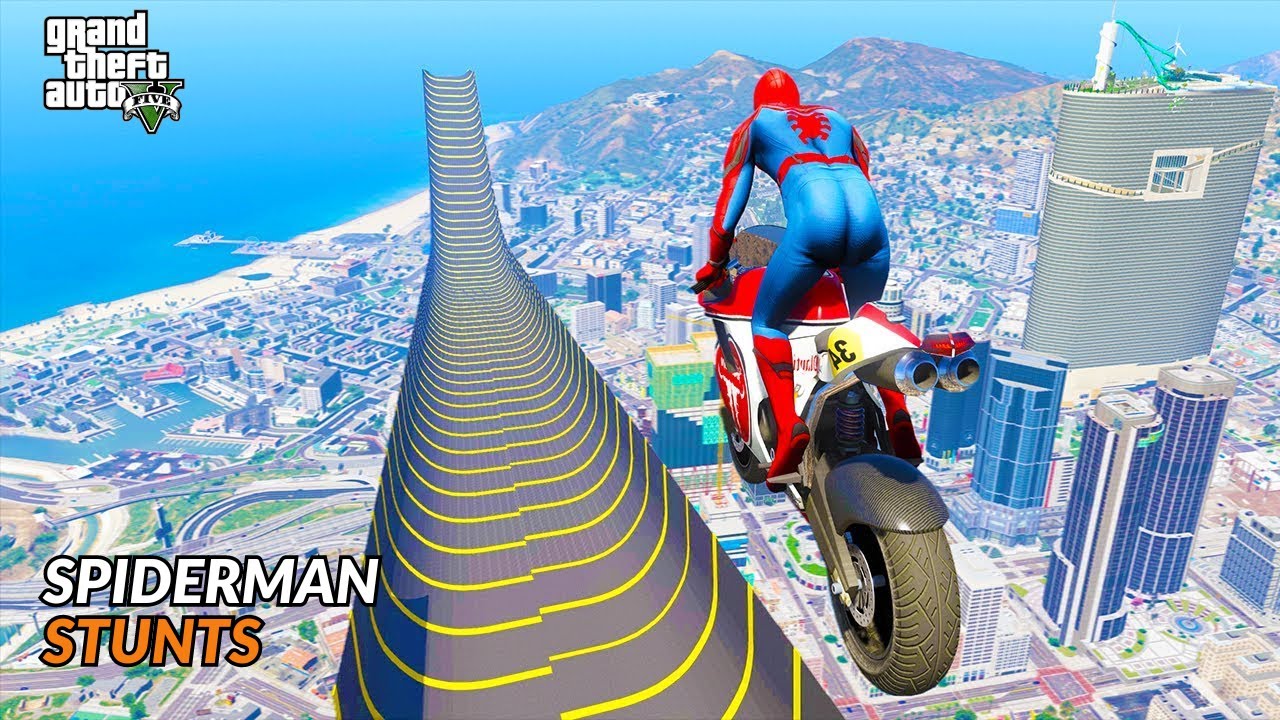 GTA 5 Jump Falls Stunt Map Challenge | GTA V Stunt Map Car Race Challenge On Super Cars and Bikes