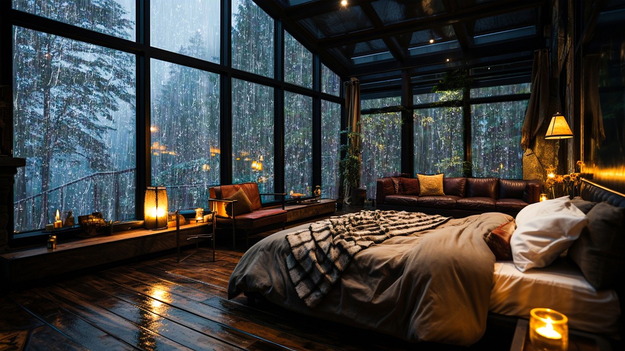 Sounds Rain and Thunder on Window – Powerful Rainstorm for Deep Relaxation, Improve Sleep