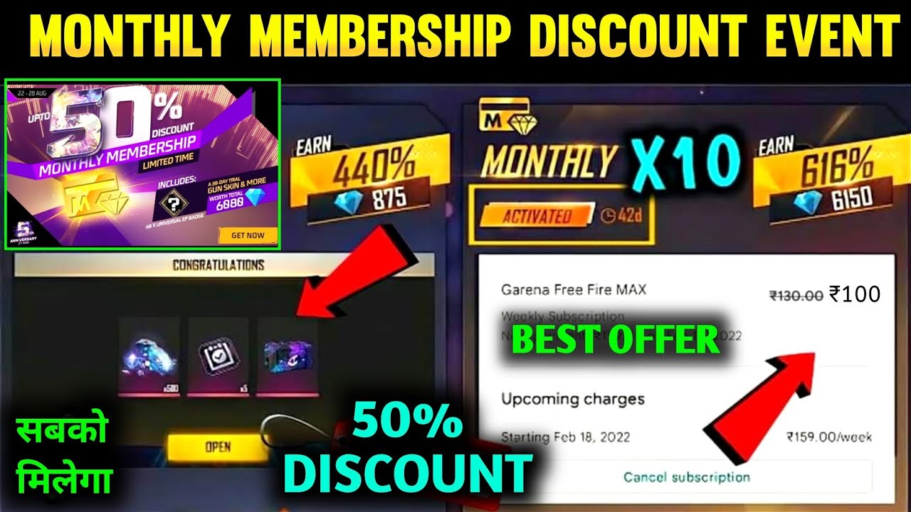 Monthly Membership Discount Event | Free 6000 Diamonds in Monthly Subscription | free fire new event