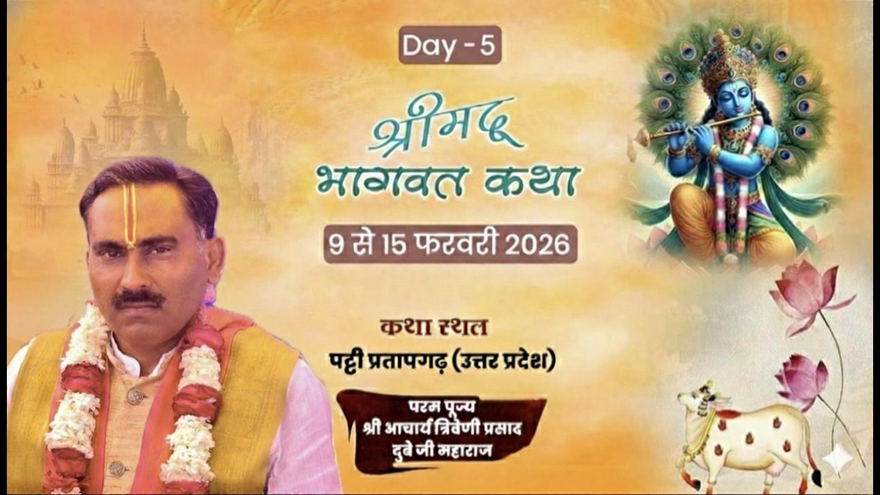 #live - Shrimad Bhagwat Katha ! Day - 5 ! 8 To15 2026 February ! patti  UP ! त्रिवेणी प्रसाद दूबे जी