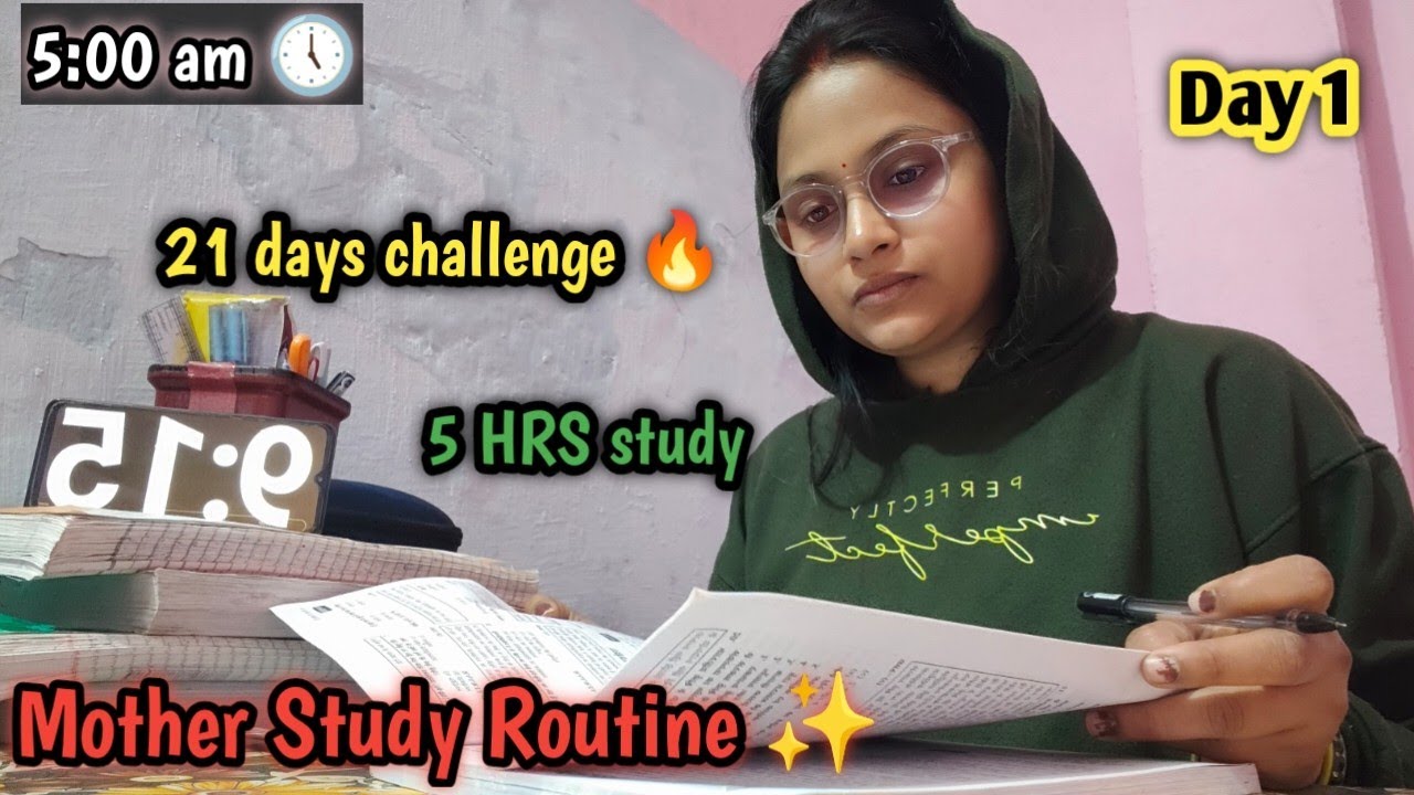 Day 1🎯6-hour study challenge for the next 21 days |Mother Study Routine ✨|my whole routine with baby