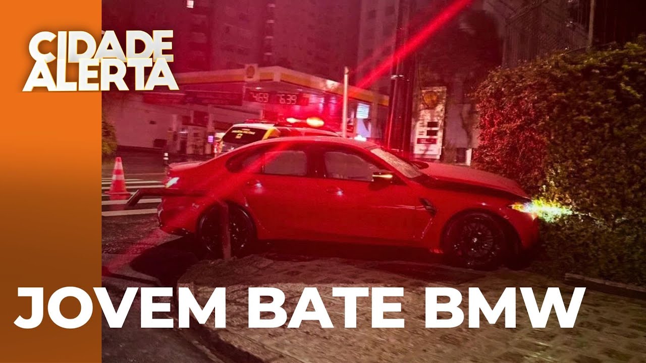 Jovem bate BMW avaliada em mais de R$ 800 mil, com 8 pessoas no carro; vídeo registrou o acidente