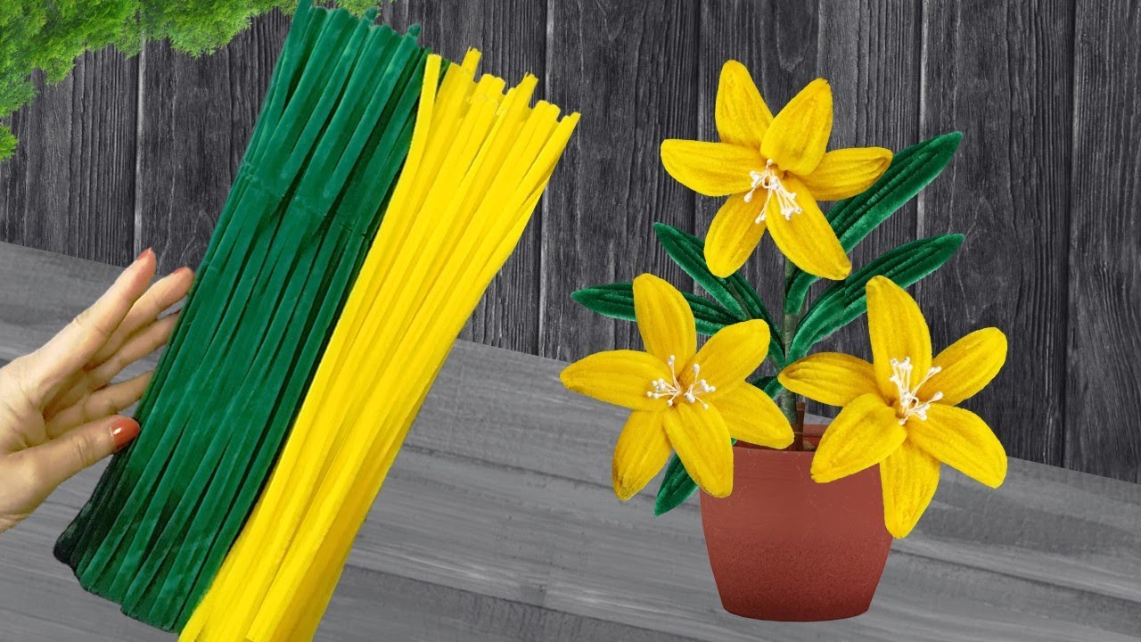 DIY Pipe Cleaner Lily Flowers Making for Home Decoration! Realistic Lily Flowers Made of Chenille
