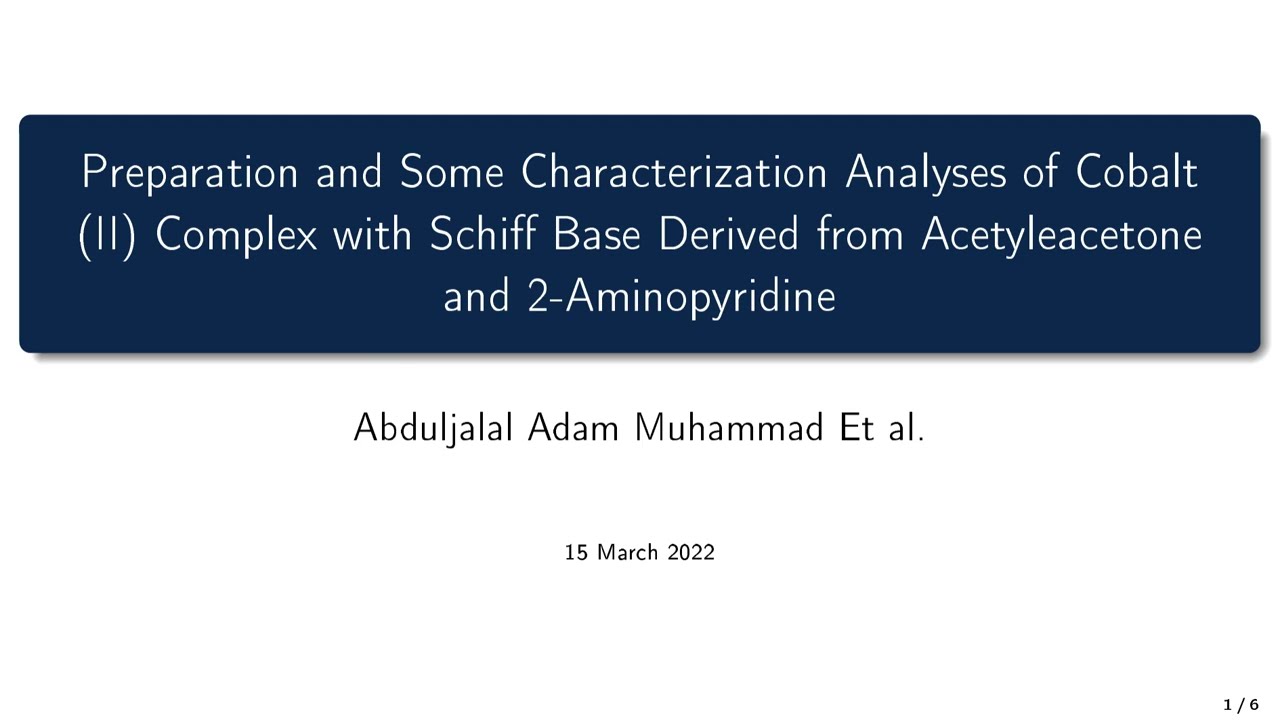 Title - Preparation and Some Characterization Analyses of Cobalt (II) Complex with Schiff Base