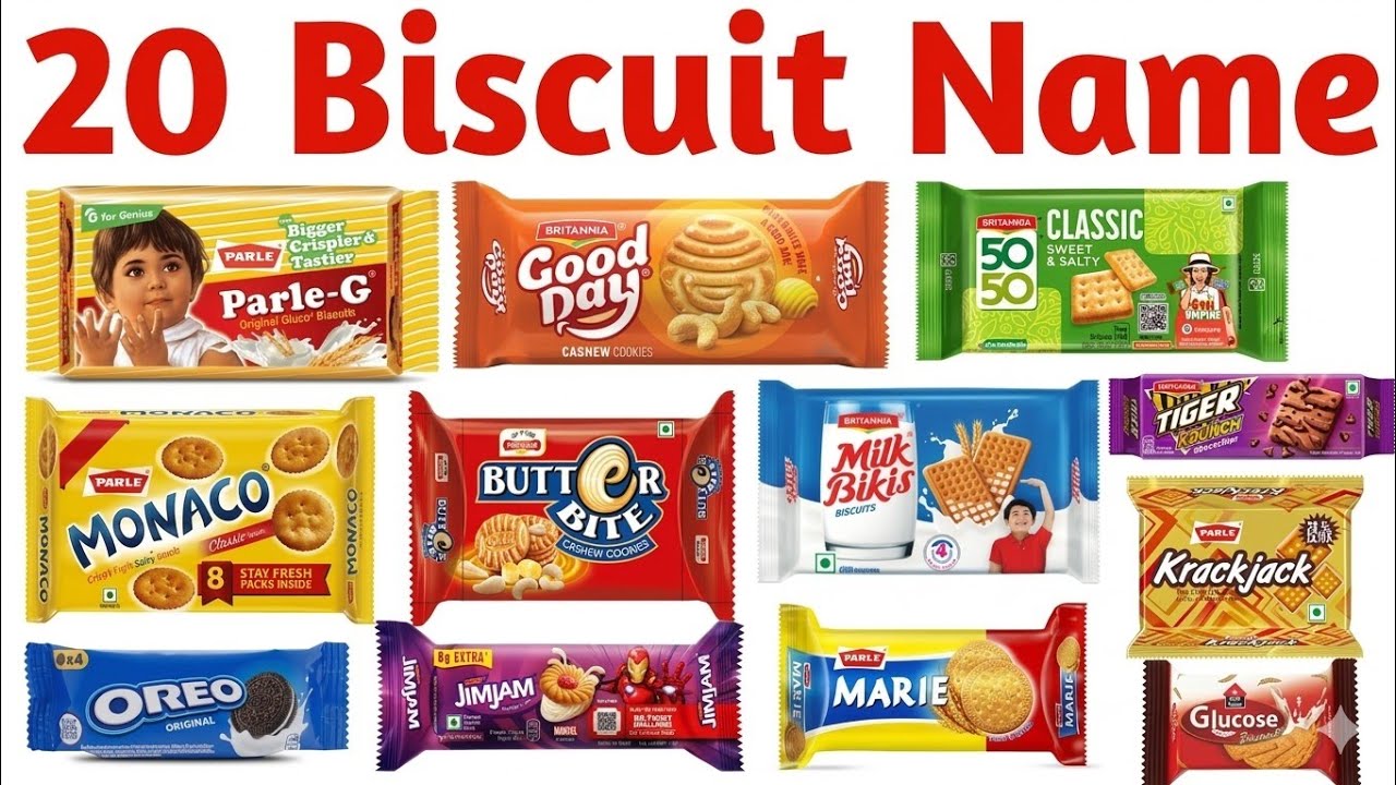 20  बिस्कुट के नाम | Learn 20 Biscuit Names for Kids with Pictures and Fun Learning Video English