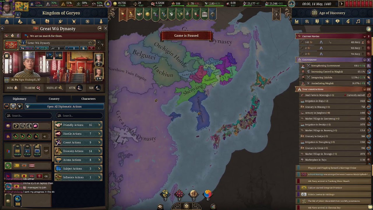 LIVE EU5 KOREA PLAYTHROUGH CAN WE SURVIVE THE MIGHTY WU OR WILL WE PERISH? VERY HARD PATCH 1.1