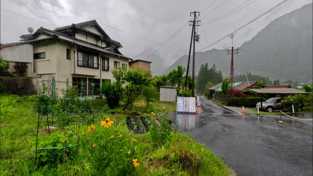Heavy rain ( typhoon 🌀in japan )Nagano early morning Walk, Japanese Countryside Village 4K