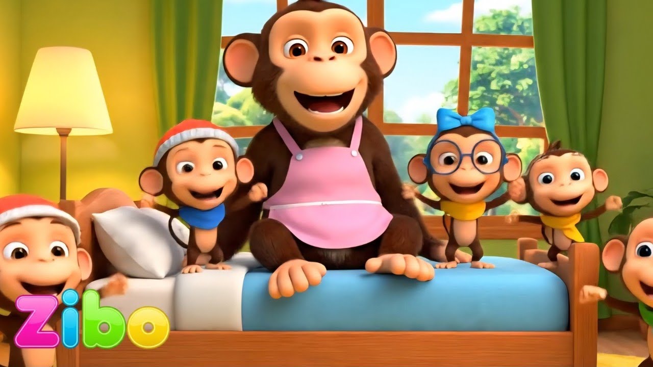 🐵 Five Little Monkeys Jumping on the Bed 🛏️ | Fun Nursery Rhyme Song for Kids | Sing Along & Learn!