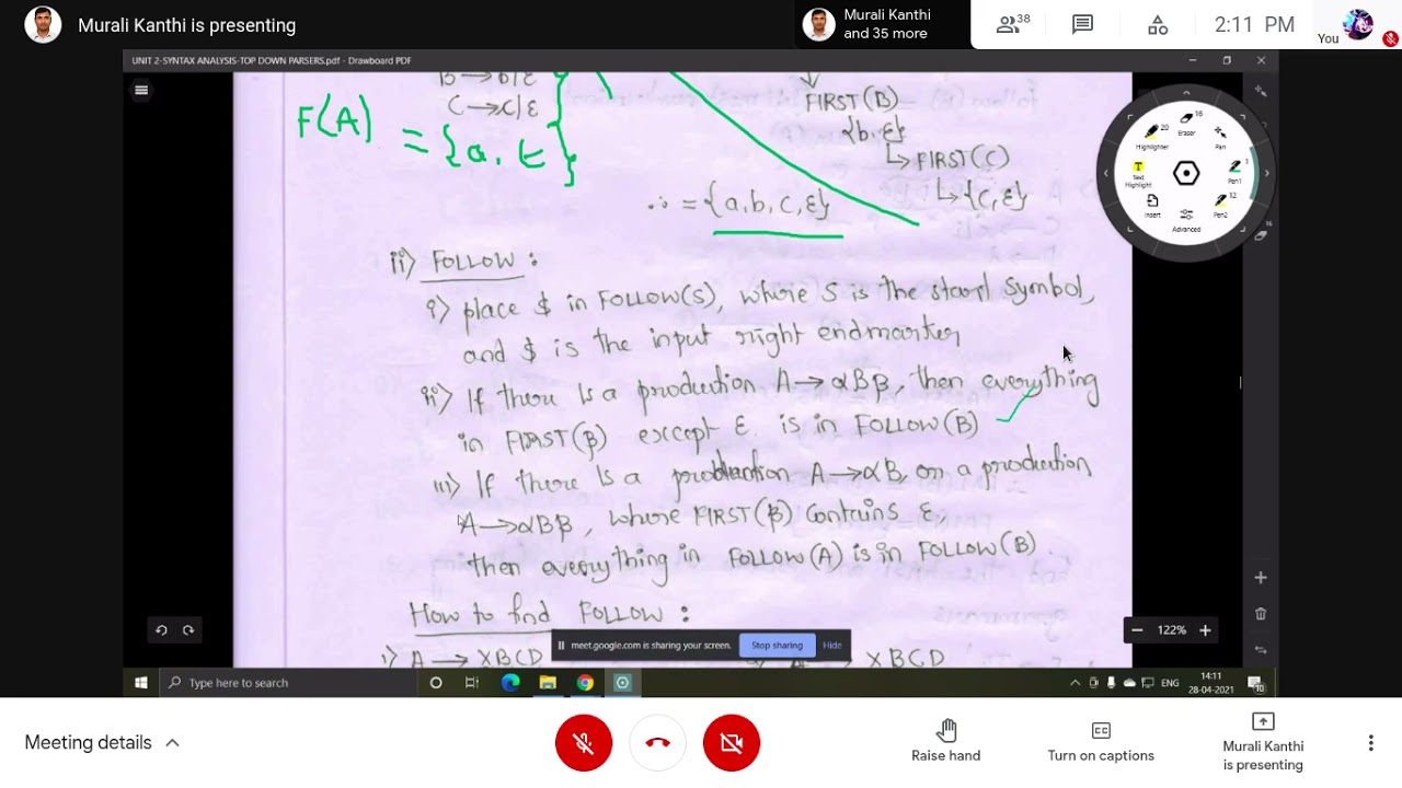 Compiler Design(CD) Subject Top down Parser Concept Jntuh Lecture Part 6