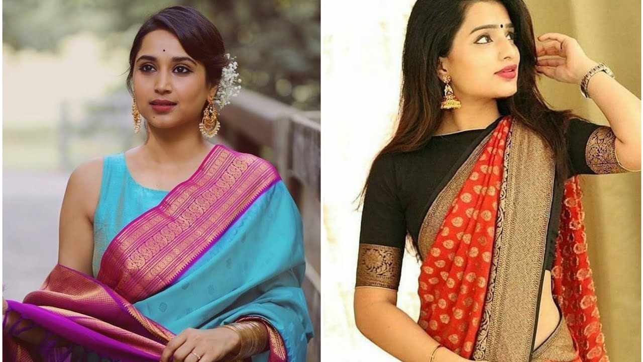 Top 60 Silk Sarees With Plain Blouse ideas -Stylize pattu saree with simple blouse for balanced look