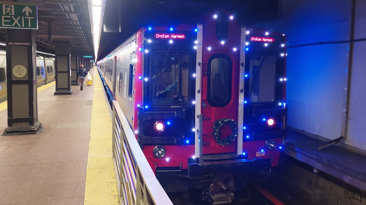 Metro-North Railroad: On Board M8 Holiday Lights Train Hudson Line From GC to Croton Harmon (Night)