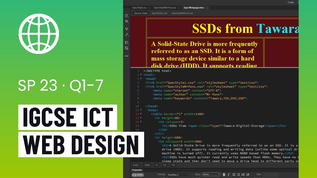 IGCSE ICT Web Page Practical Exam Task - Specimen Paper 3 2023 (0983/0417)