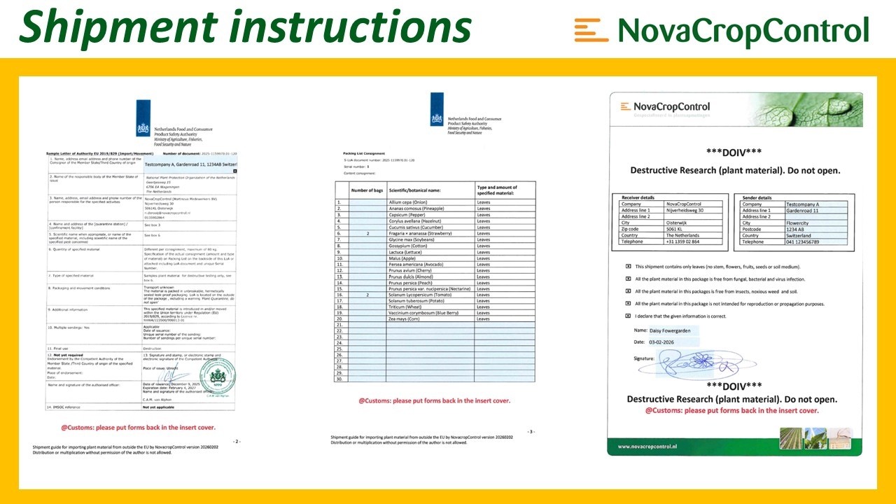 Shipment instructions