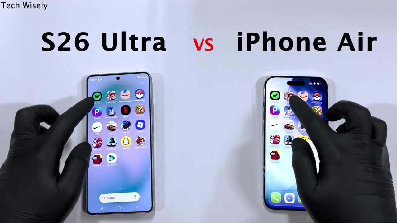 SAMSUNG S26 Ultra против iPhone Air — тест скорости