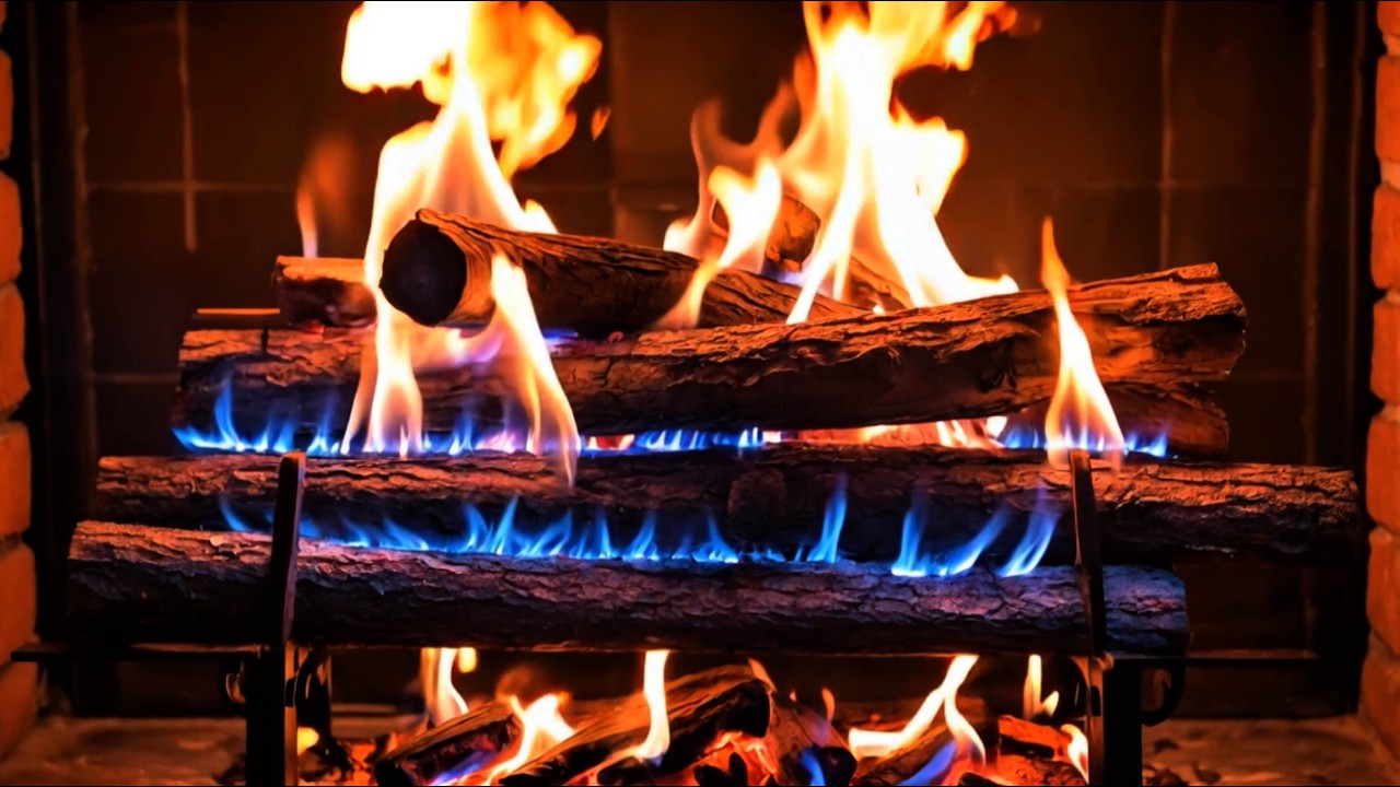 ❄️ Focus & Relax beside a Blue and Orange Fireplace with Soft Crackling Wood Sounds