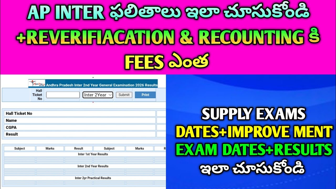 AP Inter Results 2026 ఇలా చూసుకోండి 🔥 Reverification Fees + Recounting Fees + Supply Exam Dates