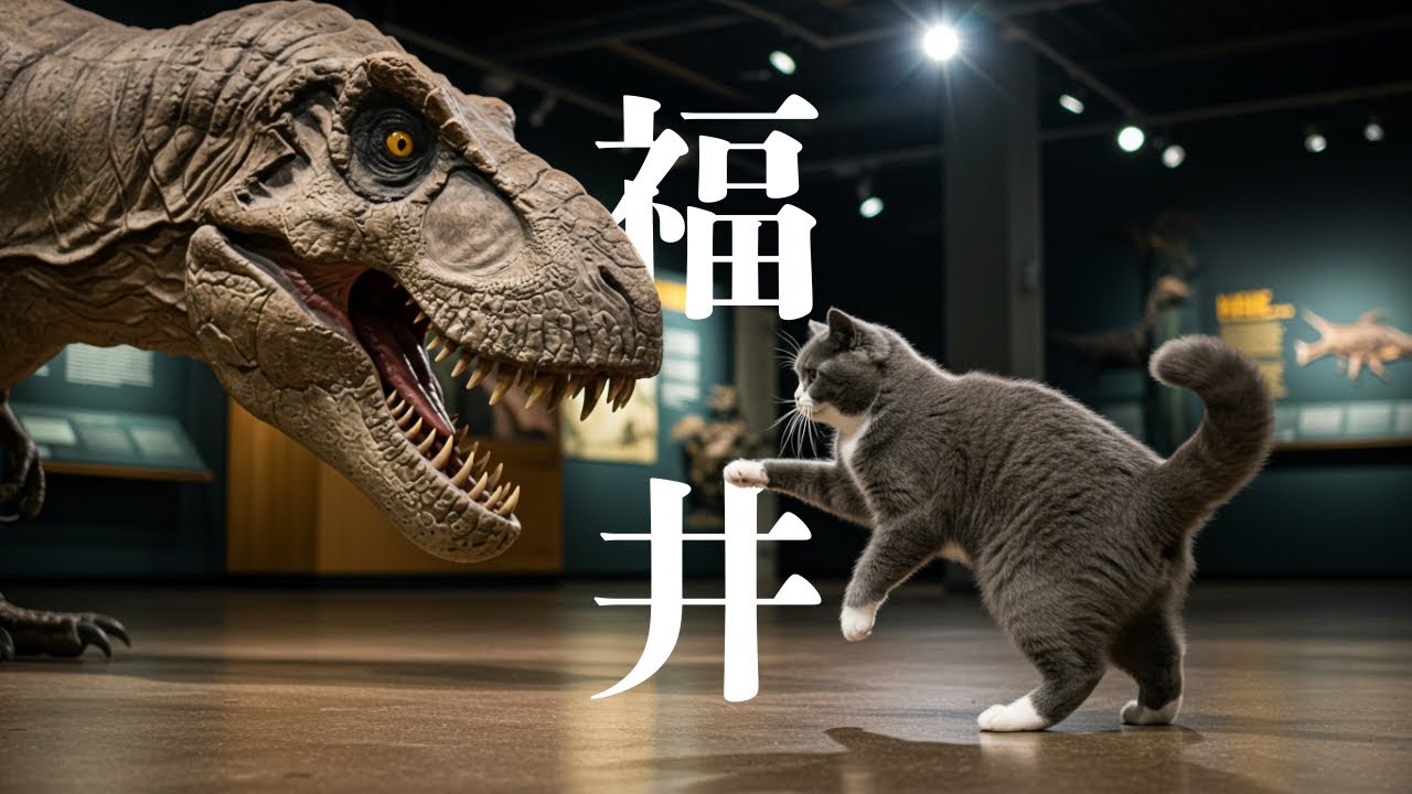 【AI兄妹猫】妹猫の粋な計らいで兄猫が憧れの恐竜に会いに福井へ🐾