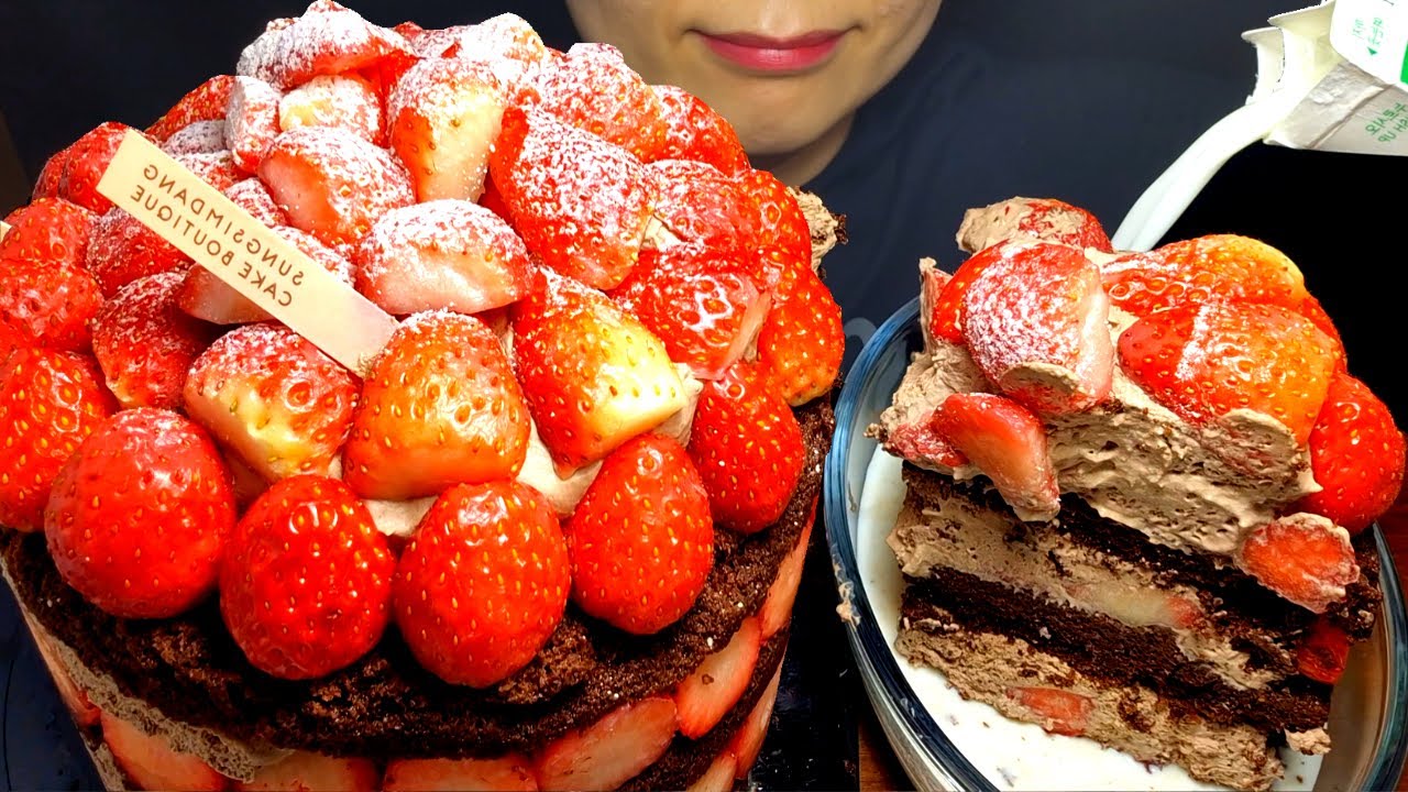 Sacred Heart Strawberry Siru 🍓 Самый молодой Сиру Чоко торт молоко Stew Dessert мукбанг