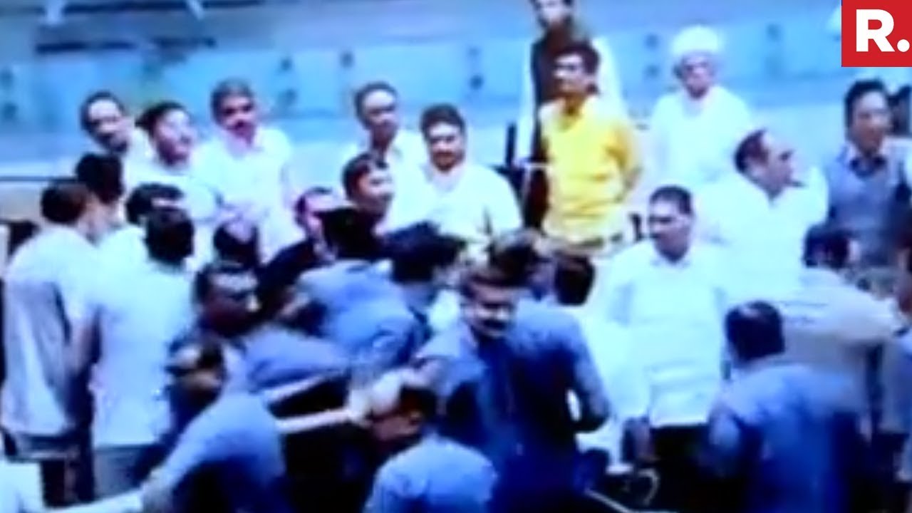 Massive Physical Fight Between Congress And BJP Inside Gujarat Assembly