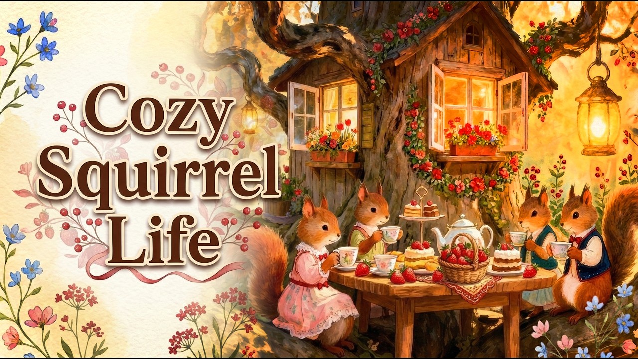 Cozy Squirrel Village Ambience 🐿 Cottagecore Woodland Animals Relaxing Music