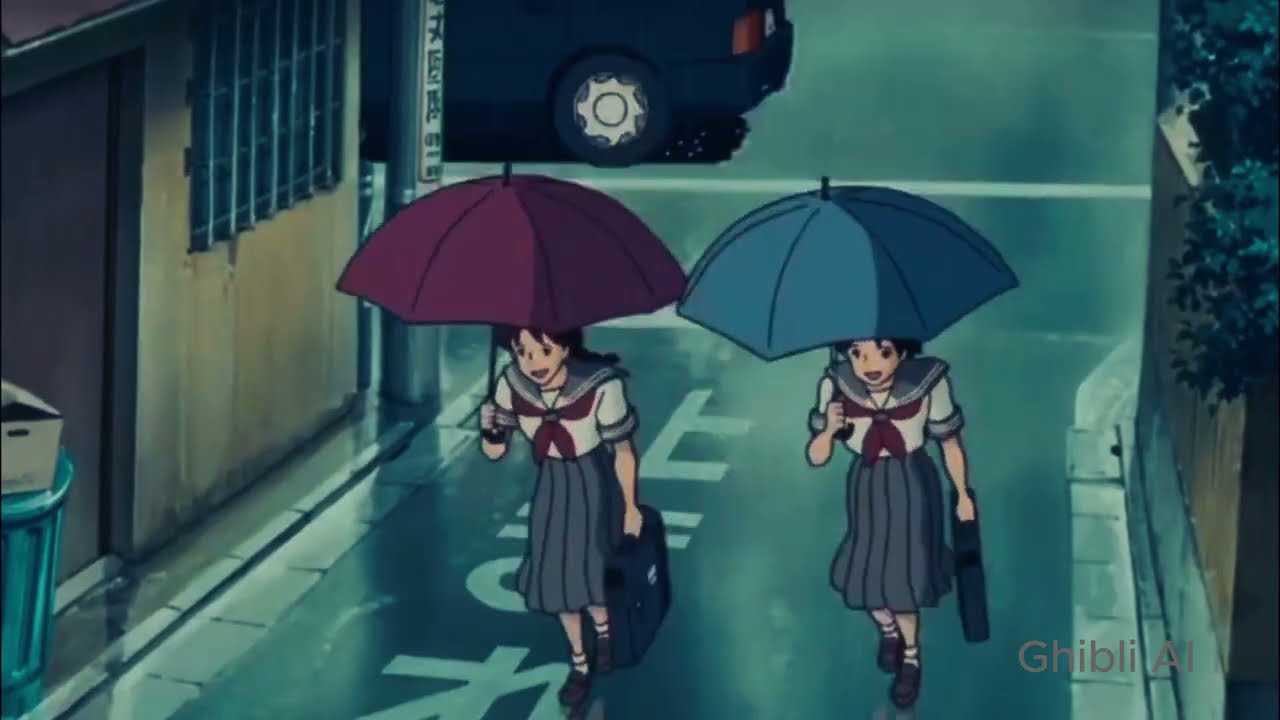 Ghibli AI Magic: Two Friends Walking to School | Peaceful Morning Scene