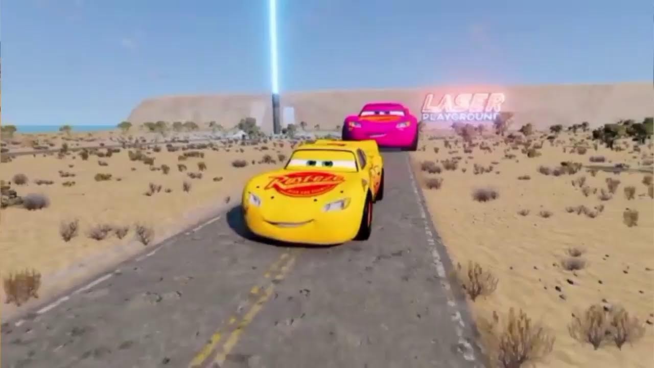 Big Small_McQueen Police_Car_vs_Zombie_Mack,_Giant_Bulge Laser__Downhill_Race_-_BeamNG.drive(360p)