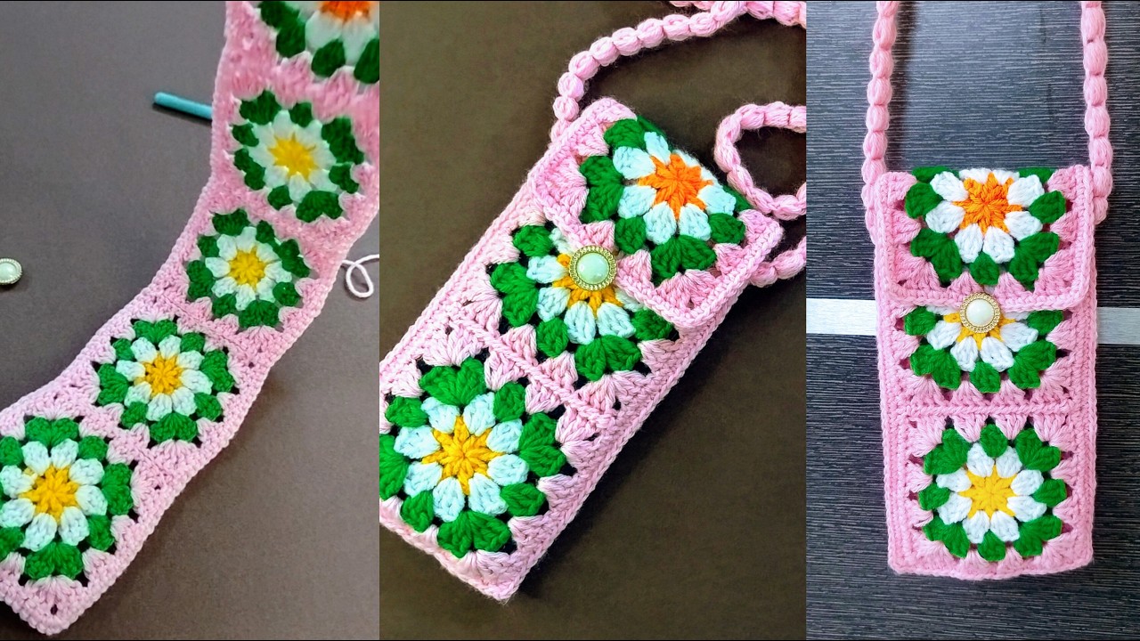 Great! Beautiful Crochet Mobile Bag 😻//Granny Square Bag// How To Crochet Phone Bag