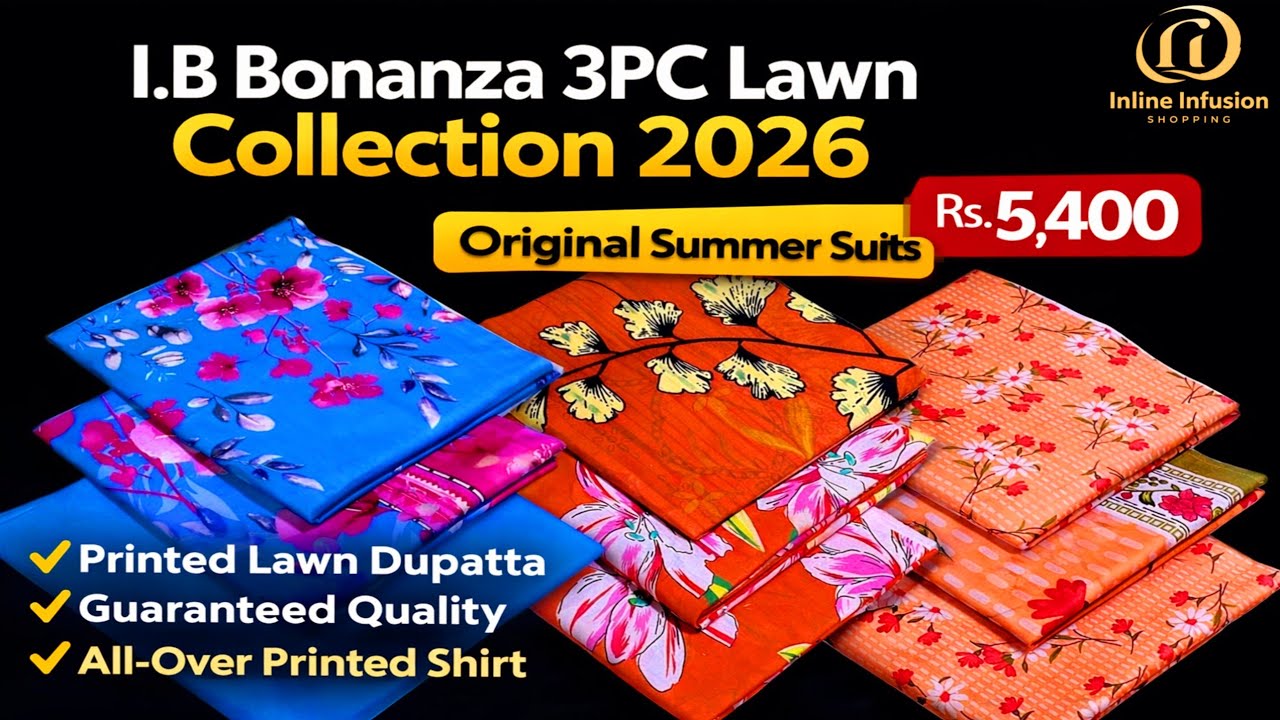 I.B Bonanza 3PC Lawn 2026 Original Collection | Printed Suits Price in Pakistan @InlineInfusion