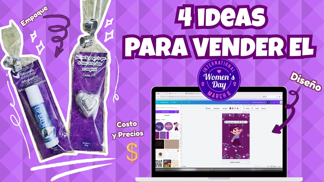 4 Tarjetas FÁCILES para VENDER este 8 M 💜 Día de la Mujer | Ideas para Emprender | diseño gratis