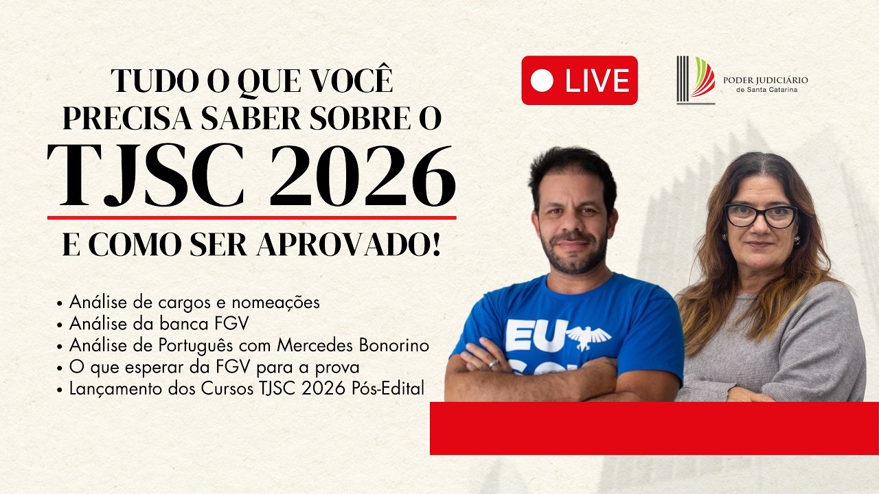 TJSC 2026: edital publicado! An&aacute;lise completa AO VIVO com Prof. Andr&eacute; Domingues