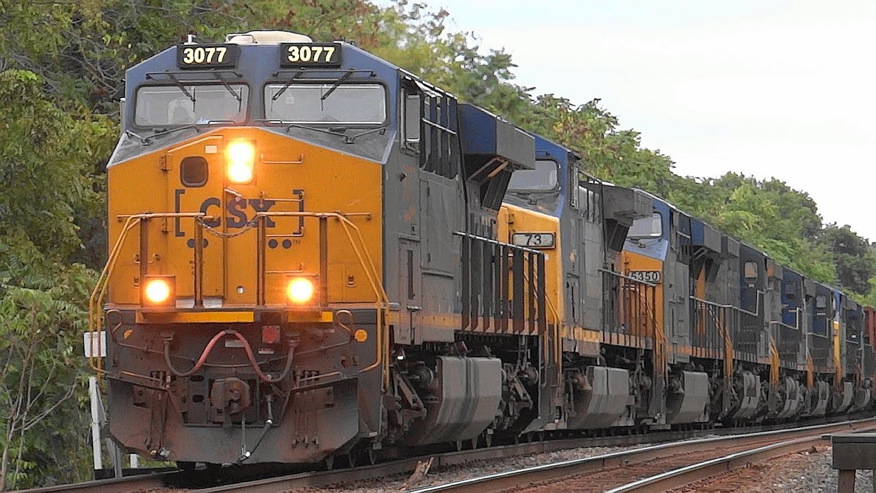 Big String Of Power On CSX Mixed Freight Train + Amtrak
