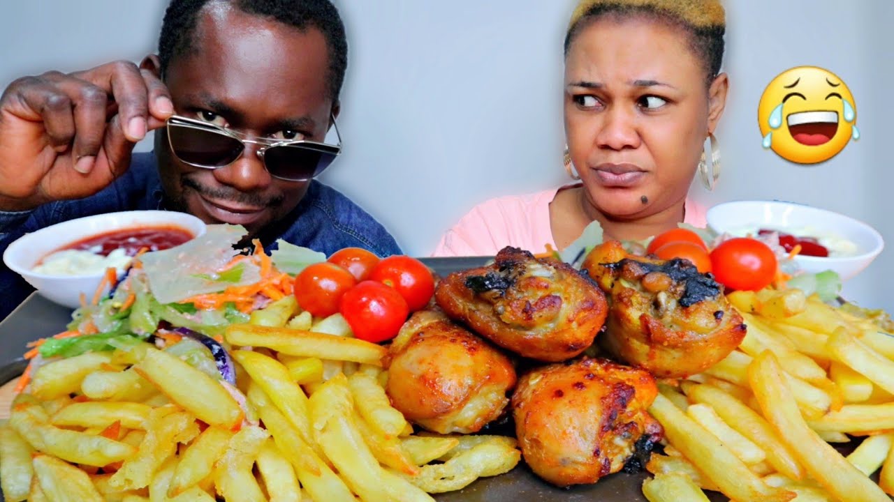 HILARIOUS MUKPRANK ON WIFE | SHE ALMOST 🤮🤣 | FRIES + CHICKEN +SALAD MUKBANG