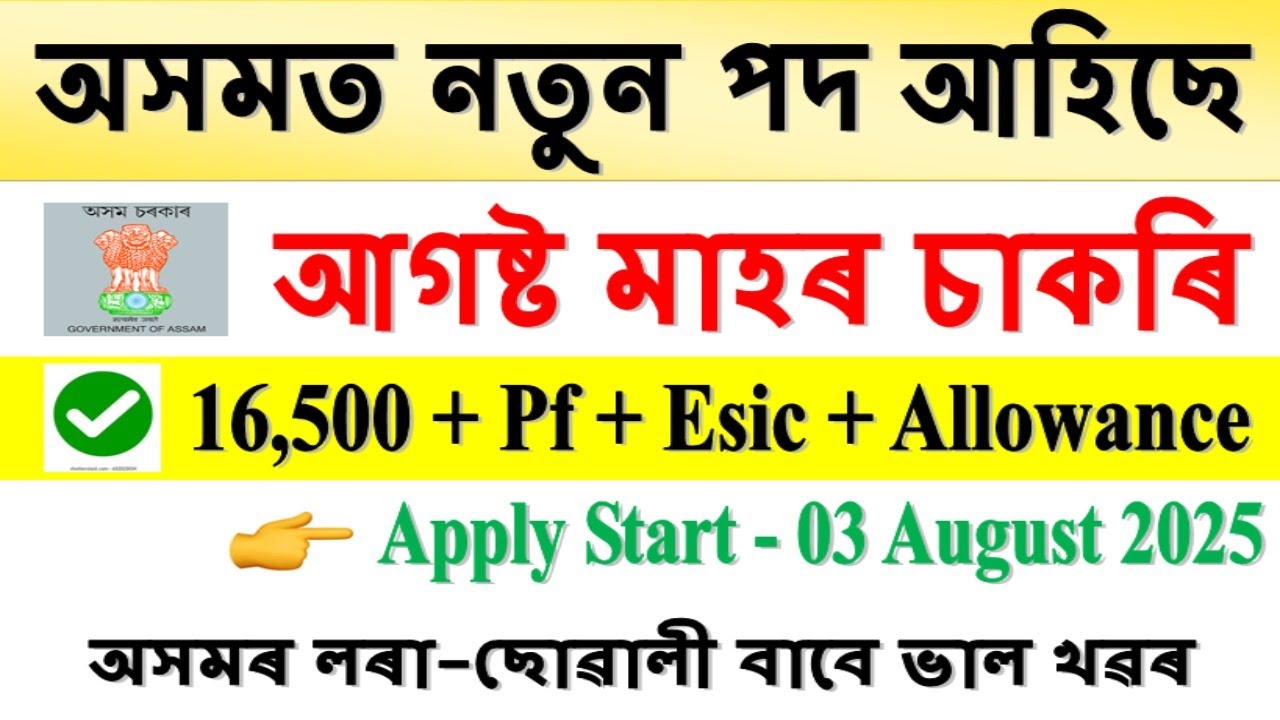 3 টা বিভাগত চাকৰি - Jobs in Assam l Assam Jobs 2025 l Assam Jobs Vacancy 2025 l