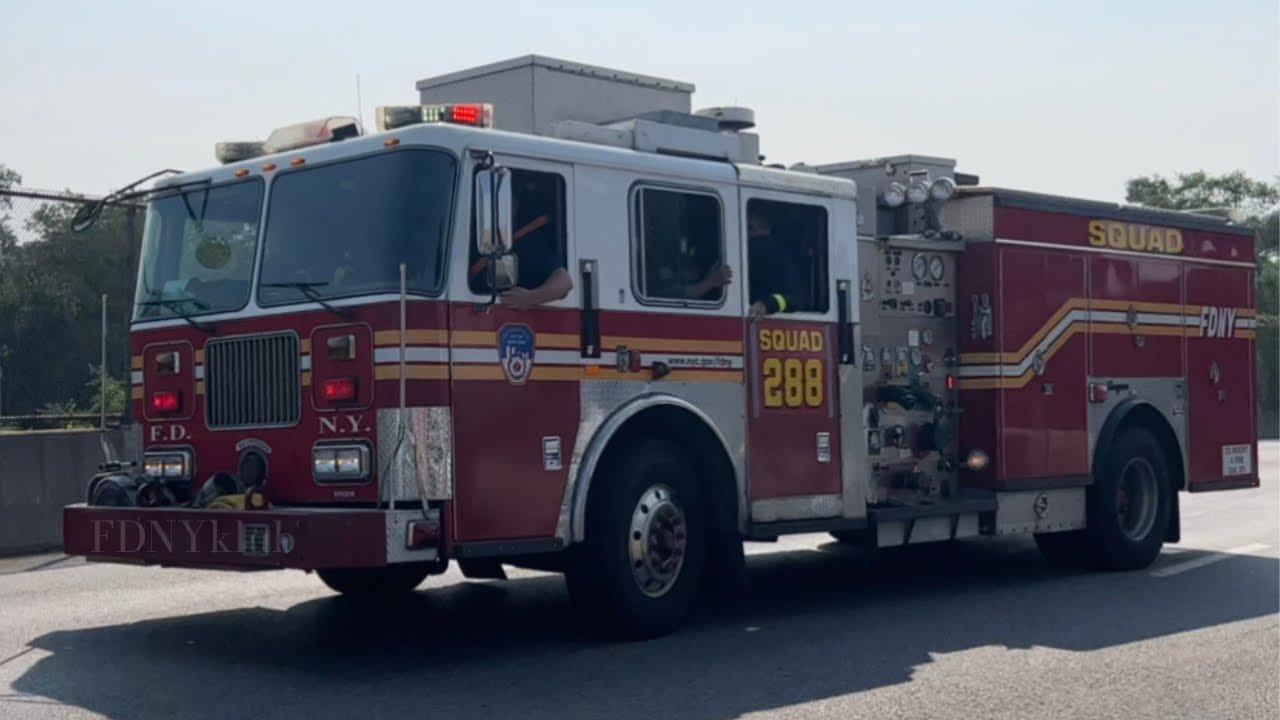 **AIR HORN** FDNY Squad 288 Hauling from their quarters for an auto extrication run with a 03 Spare
