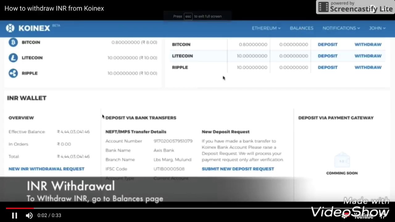 Koinex : How to withdraw INR from Koinex