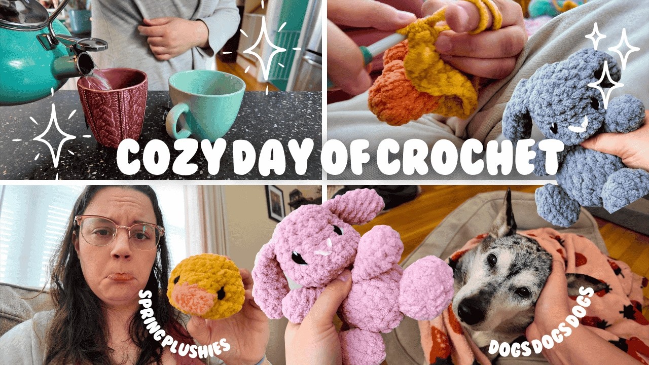 🧶🕯️☕️ Crochet and Chat with Me | Making spring plushies to fight winter blues🌸🐥🐰
