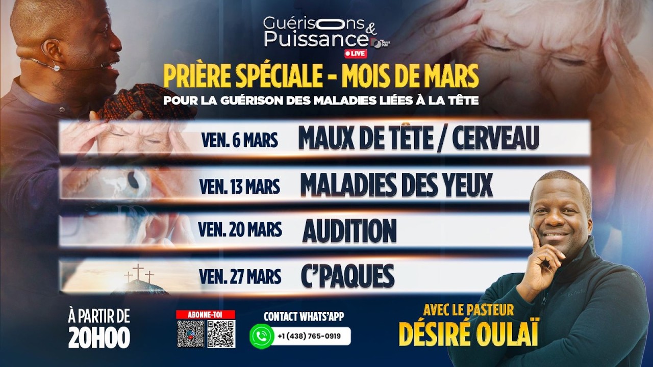 GUÉRISON & PUISSANCE  - PRIÈRE POUR LE MAUX DE TÊTE / CERVEAU -  Pasteur Désiré OULAÏ