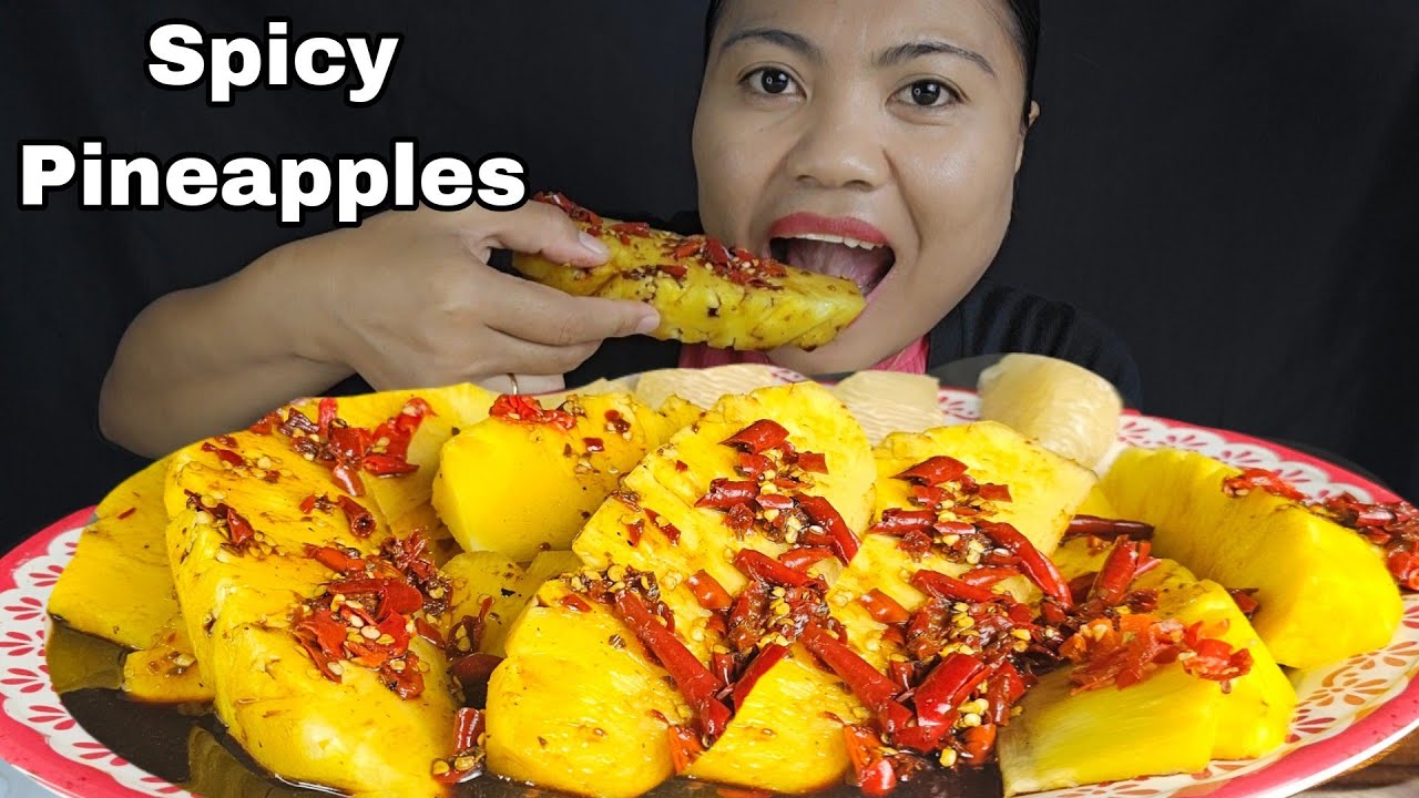 Spicy Pineapples plus Suha with spicy sawsawan mukbang