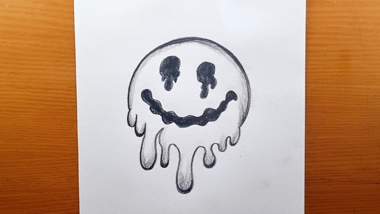 Cómo dibujar una cara sonriente derretida 😮 Boceto fácil a lápiz de emoji goteando paso a paso