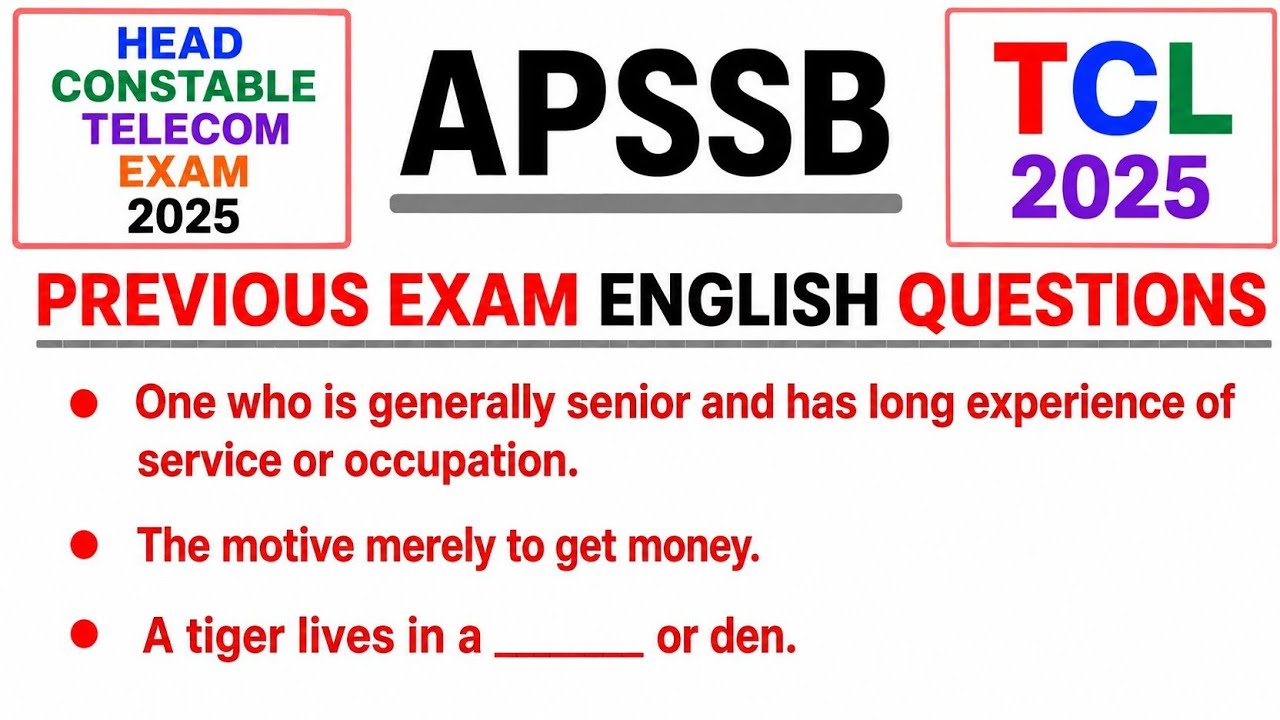 Apssb Head Constable Telecom Exam 2025 English Questions