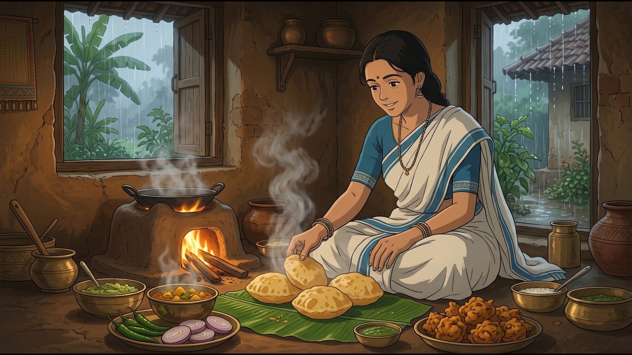 Cozy Rain Sounds 🌧️ | Indian Village Cooking ASMR | Ghibli Style | No Talking