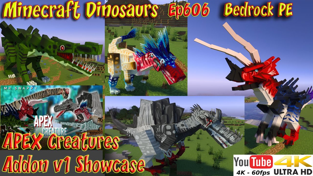 APEX Creatures Addon v1 Showcase 4K60FPS Bedrock PE Minecraft Dinosaurs Ep606