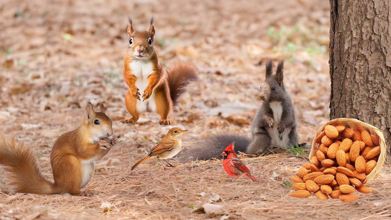 TV Entertain Your Cats 😺 Squirrels & Birds On The Green Grass🐿🦜 Prevent Boredom to Cats🍃