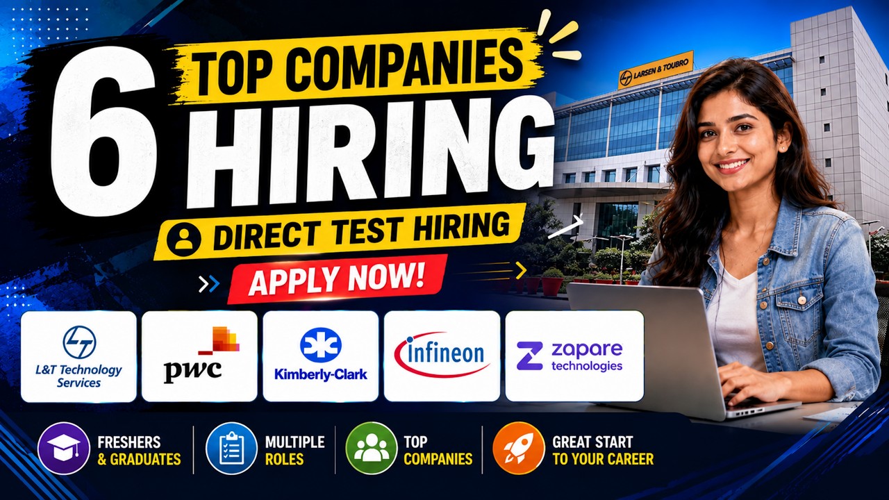 🔥 DIRECT TEST HIRING 2026 | 5 Companies Hiring Freshers | L&T, PwC, Infineon & More  