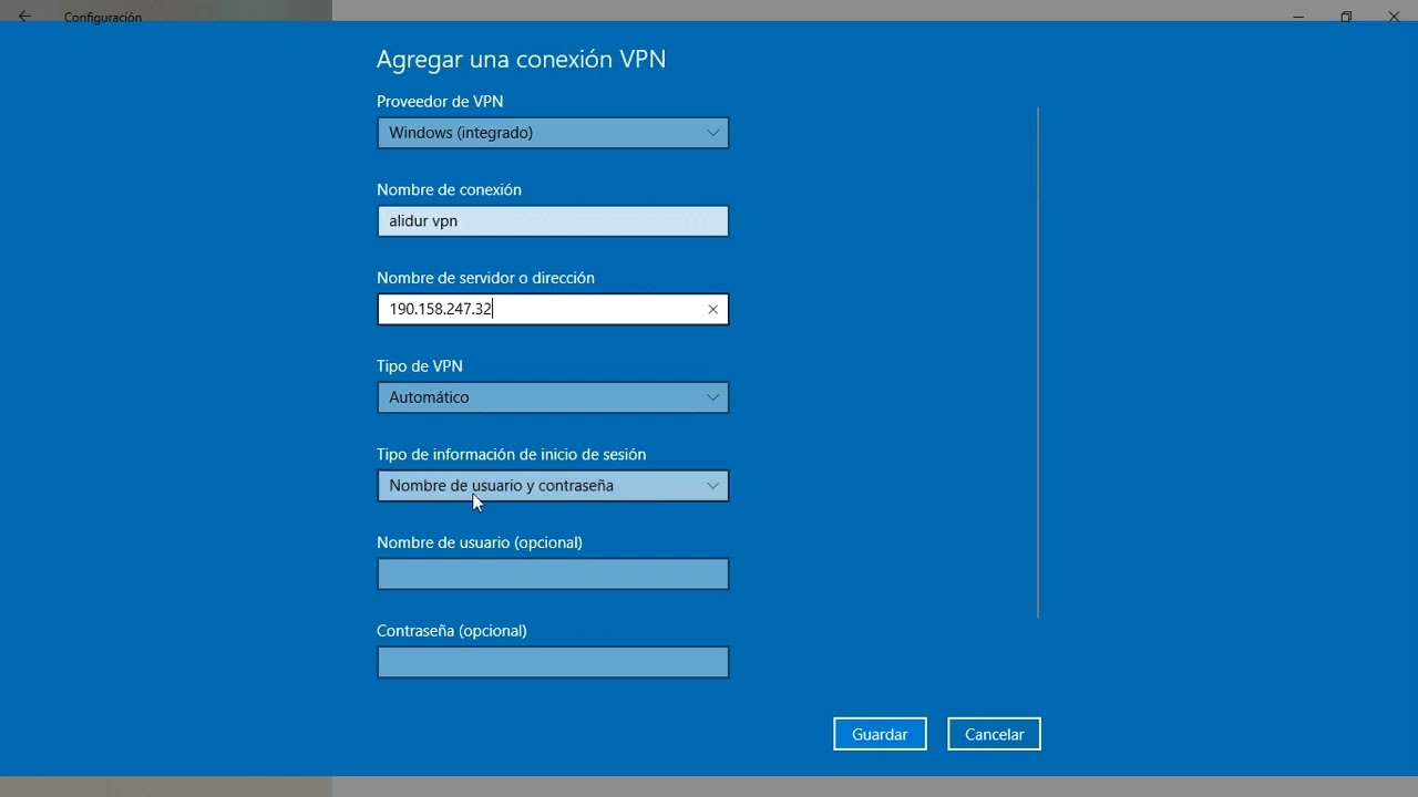 Configuraci&oacute;n VPN Windows 10 y 11