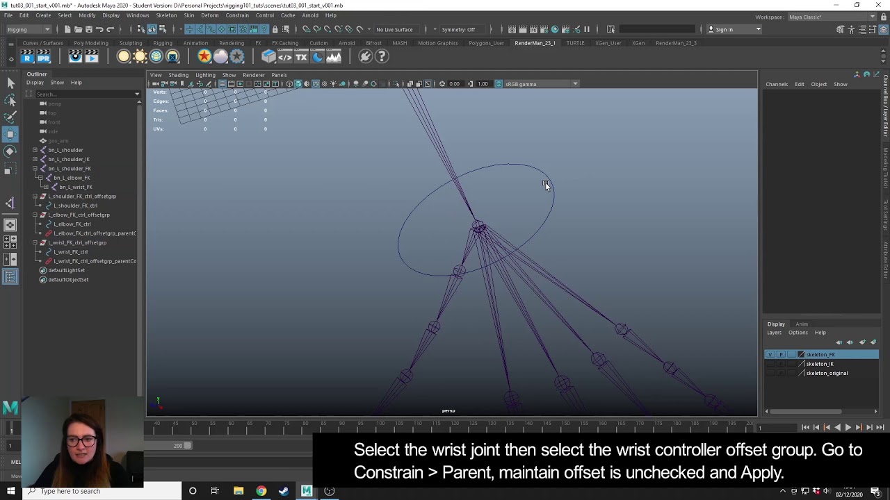 Создание элементов управления FK — риггинг в Maya для начинающих, часть 3