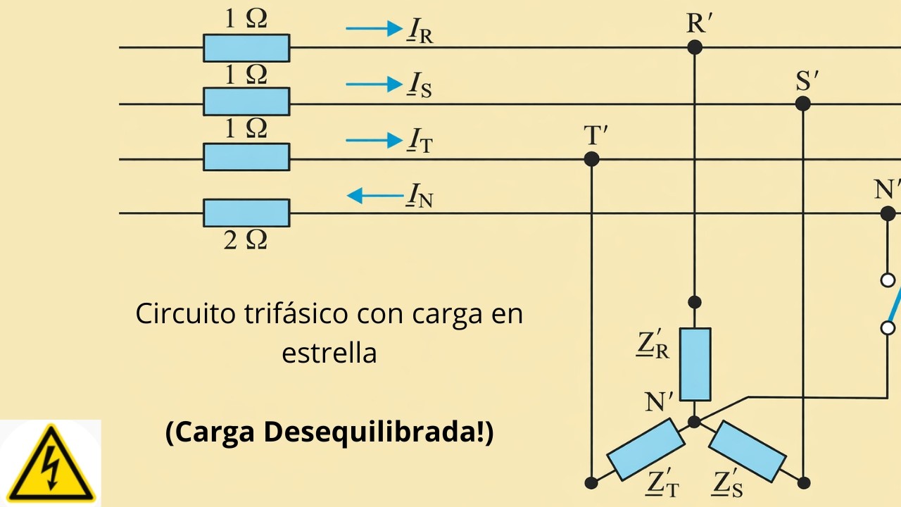Sistema trifasico con carga en estrella desequilibrada (Resuelto con teorema de Millman)